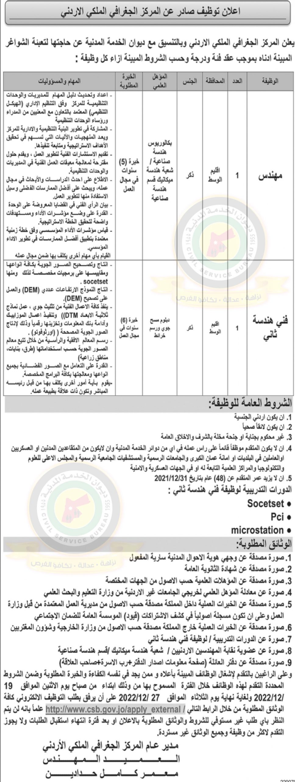 اعلان توفر شواغر صادر عن المركز الجغرافي الملكي