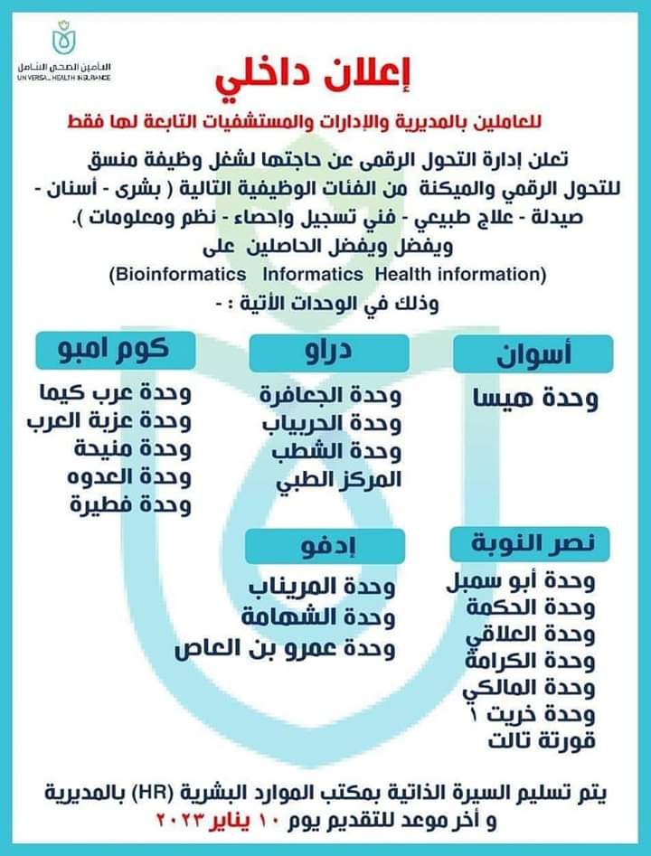 وظائف هيئة التأمين الصحي الشامل 2023 للمؤهلات العليا ''قدم الأن''