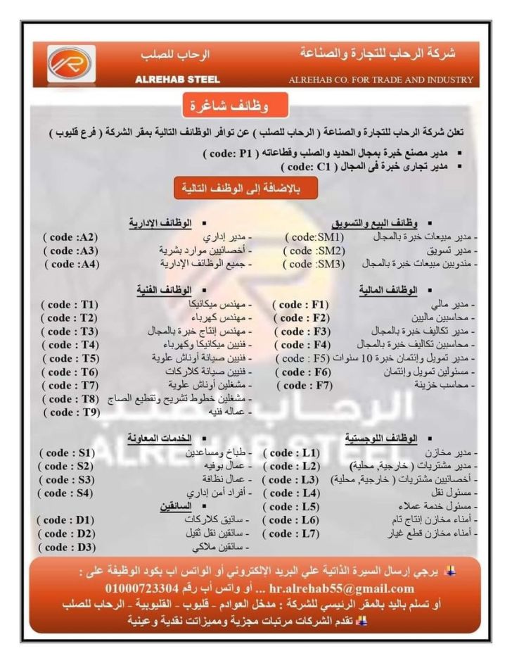 وظائف شركة الرحاب للصلب 2023 ( Alrehab Steel ) للمؤهلات العليا والدبلومات ''قدم الأن''