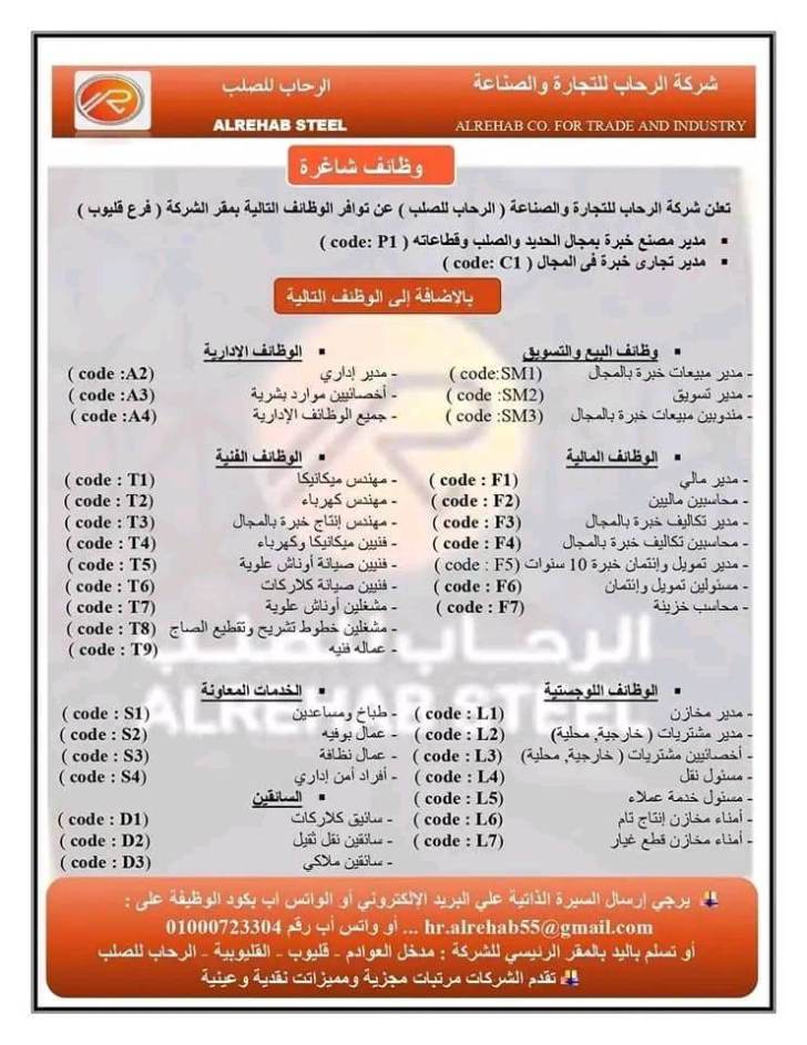 شركة الرحاب للتجارة والصناعة توفر وظائف للمؤهلات العليا والدبلومات ''قدم الأن''