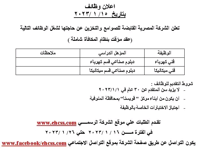 وظائف حكومية 2023 لدي الشركة المصرية القابضة للصوامع والتخزين 