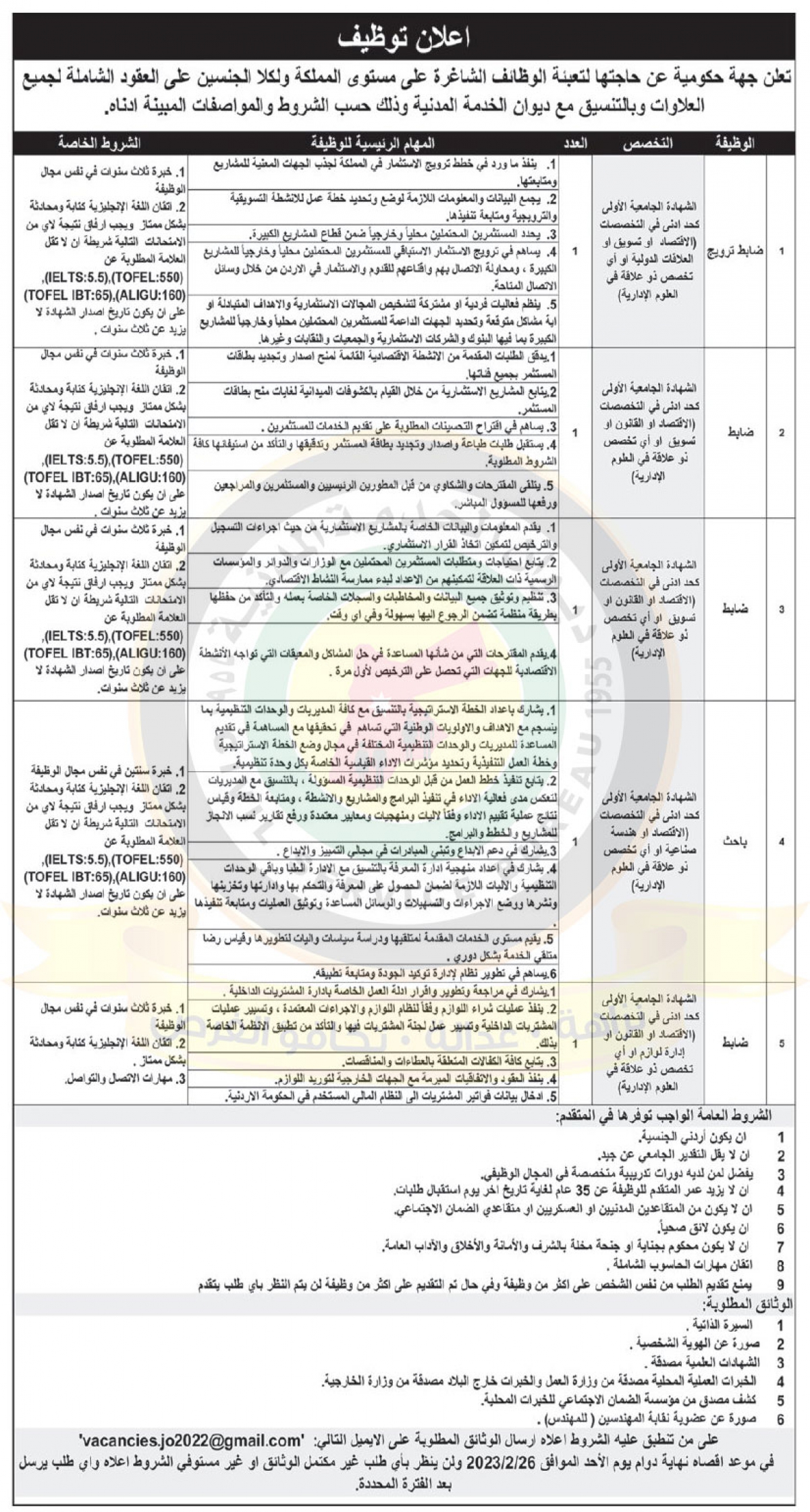 إعلان توظيف صادر عن جهة حكومية