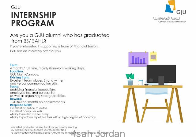 فرص تدريب مدفوعة الاجر مقدمة من الجامعة الالمانية - 400 دينار شهريا 
(BS/SAHL) graduates can apply 
